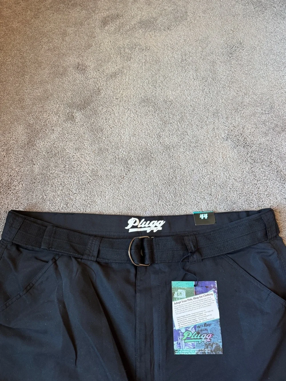 Plugg Hybrid Cargo Board Shorts Black Utility Pocket Surf Style SIZE 44